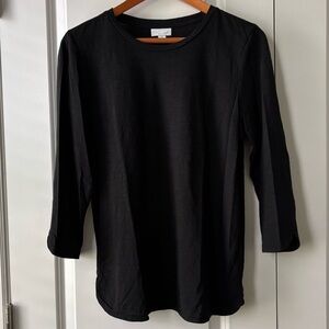J. Jill Black Slub Knit Top Rounded Vented Hem / 3/4 Sleeves Crew Neck Medium